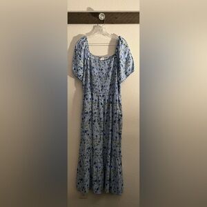 Place Mommy Smocked Blue Floral Dress Puffy Sleeves Size XXL